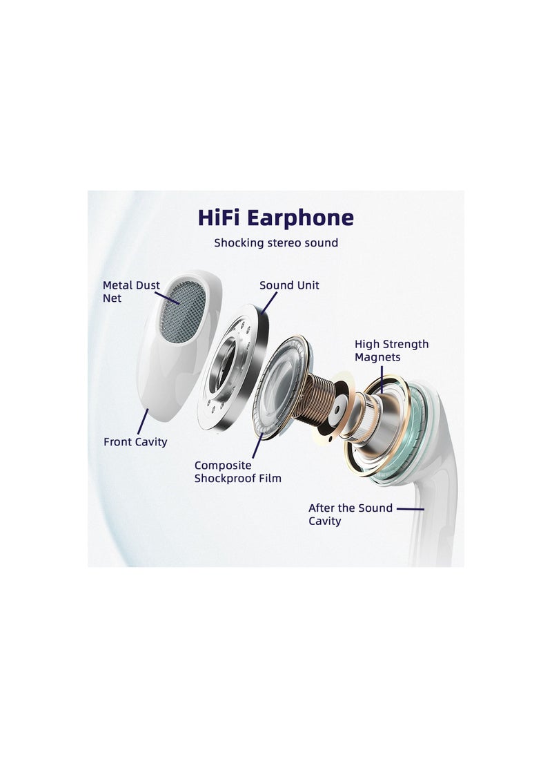 FMAX - Type-C Wired Earphones with Built-in Microphone Compatible with Apple and Samsung, -White - Image 1