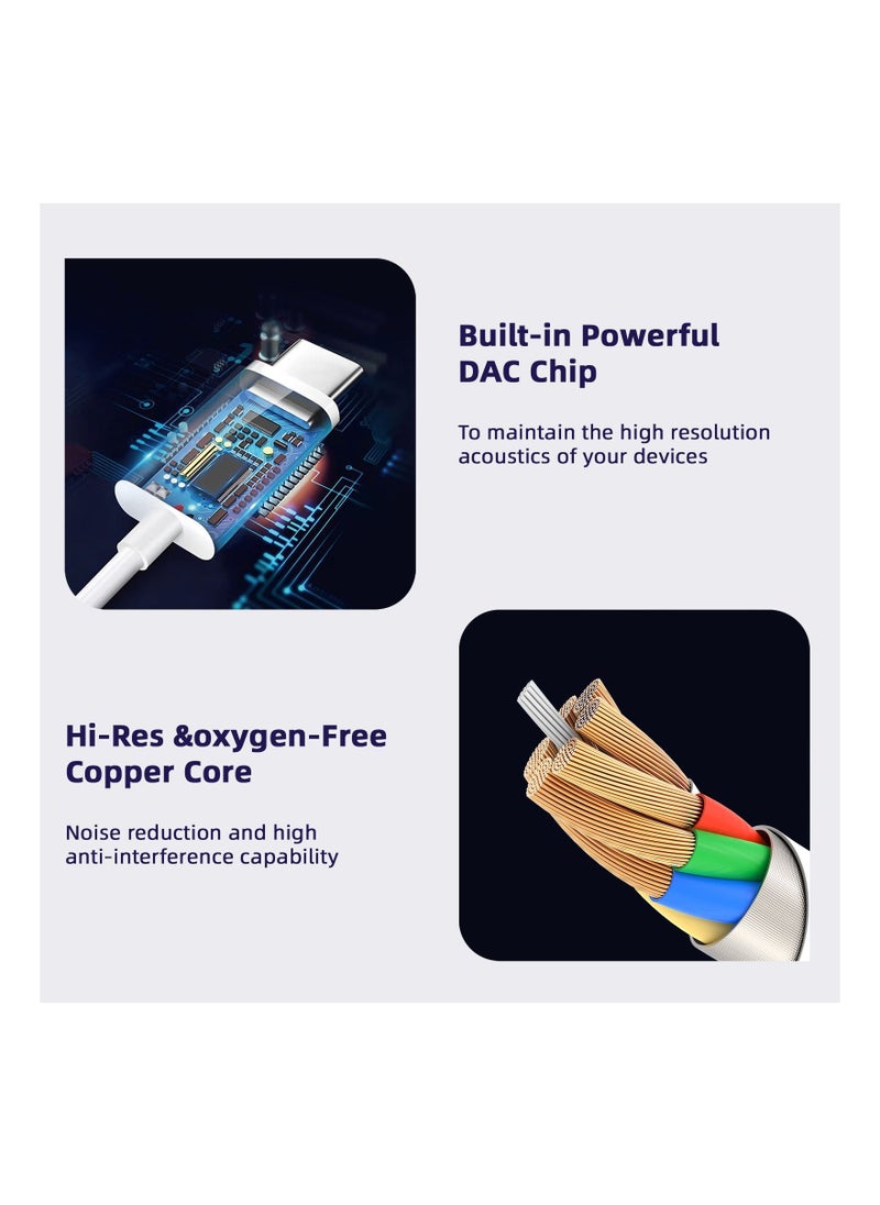 FMAX - Type-C Wired Earphones with Built-in Microphone Compatible with Apple and Samsung, -White - Image 1