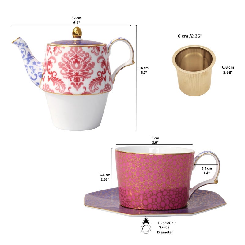 IZZHAAR Regal Petal Tea Pot Set with Infuser, Handcrafted Durable Single Cup and Kettle Set: Royal Teapot with Glossy Finish (Multicolor) - Image 3