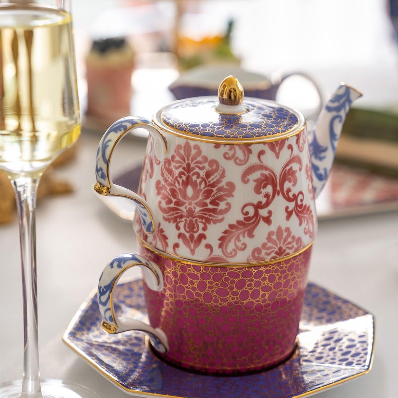 IZZHAAR Regal Petal Tea Pot Set with Infuser, Handcrafted Durable Single Cup and Kettle Set: Royal Teapot with Glossy Finish (Multicolor) - Image 2