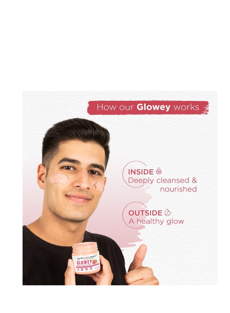 Bella Vita Organic Glowey Face Pack Scrub Face Wash 3 in 1 for Glowing Skin Radiance Unisex Ayurveda With Free Face Pack Applicator Brush 100 gm - Image 4
