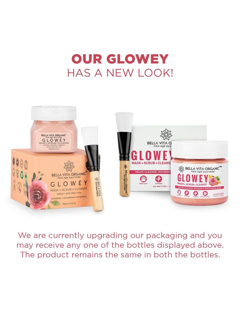 Bella Vita Organic Glowey Face Pack Scrub Face Wash 3 in 1 for Glowing Skin Radiance Unisex Ayurveda With Free Face Pack Applicator Brush 100 gm - Image 2