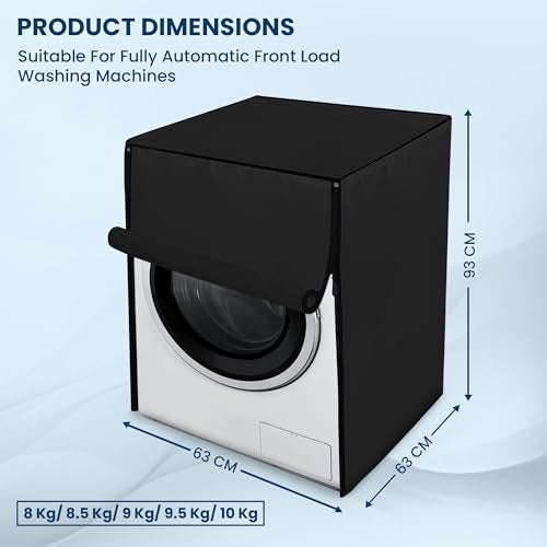 Robustt Front Load Fully Automatic Washing Machine Cover for 8 Kg, 8.5 Kg, 9 Kg, 9.5 (Black) | Waterproof & Dustproof Polyester Fabric with Zipper | Protection Cover | 63 x 63 x 93 cms - Image 3