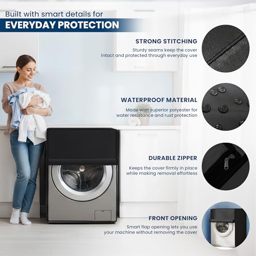 Robustt Front Load Fully Automatic Washing Machine Cover for 8 Kg, 8.5 Kg, 9 Kg, 9.5 (Black) | Waterproof & Dustproof Polyester Fabric with Zipper | Protection Cover | 63 x 63 x 93 cms - Image 2