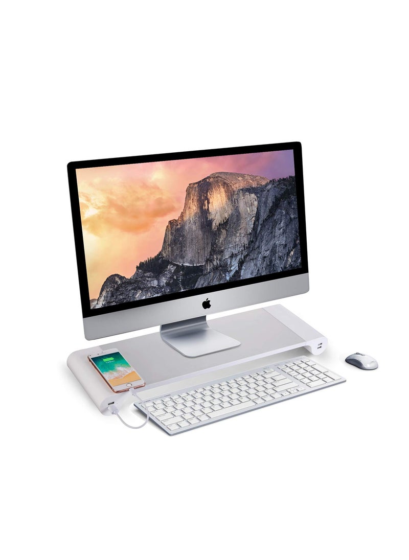 Suewow PG Desktop monitor stand with 4 USB charging ports  Convenient keyboard organiser and monitor raising stand for laptops TVs printers fax machines and computers  Convenient desktop organiser 