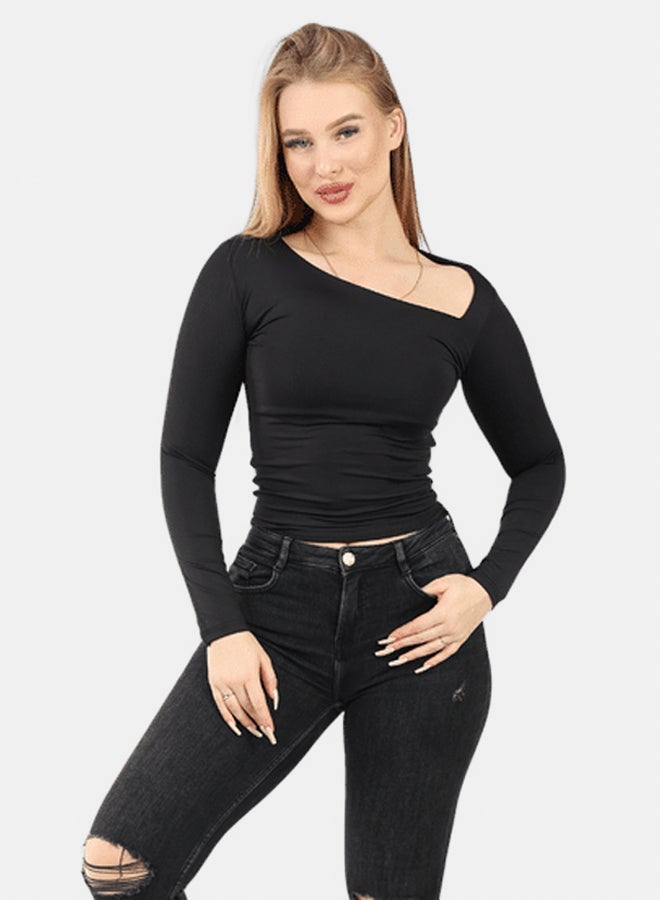 LAVEX asymmetrical-neck-top-black-l