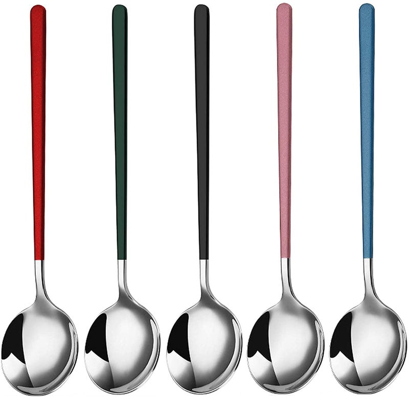 SIYANSHU Dessert Spoons 10 Pieces Black and Silver Plating, Stainless Steel 8" Smooth Edge Modern Design Spoon Silverware Set Dinner Spoon Table Spoon, Soup Spoons Dishwasher Safe (Pack Of-10, Silver) - Image 1