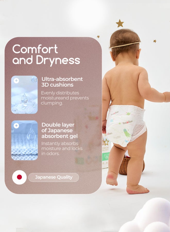 YokoSun Premium Baby Diapers, Size 2 / S (3-6 kg), 72 pcs â€“ Ultra-Soft, Hypoallergenic Nappies, Japanese Quality for Baby Skin Care, Leakproof with 12-Hour Dryness Protection - Image 2