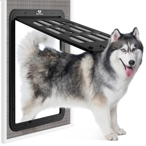 Morikey Large Dog Screen Door 13 x 17 inches Flap Opening Dog Door for Screen Door with 4 Entry Ways Magnetic SelfClosing Pet Screen Door for Dogs Cats Black - Image 1