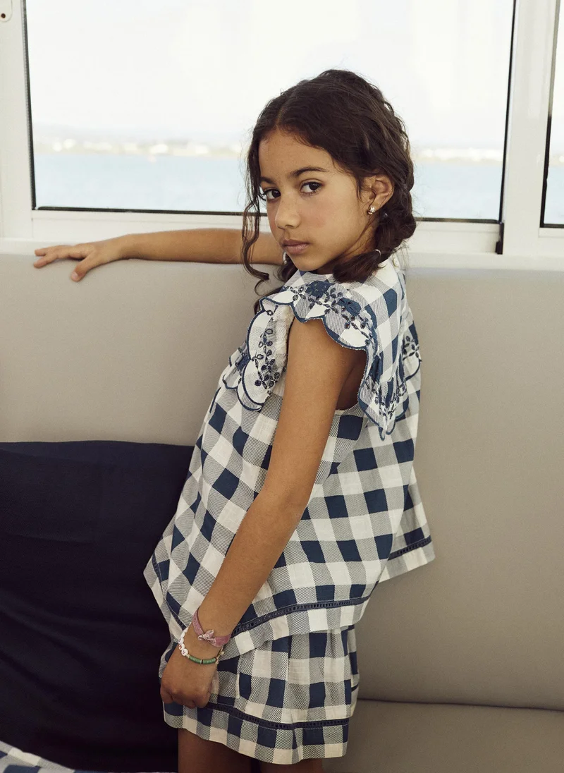Zippy Zippy Plaid Cotton Blouse With Ruffles For Girls