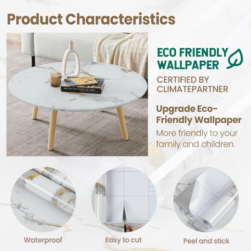 practicalWs Glossy Marble Wallpaper Peel and Stick White/Gold Granite Contact Paper Removable Wall Paper for Kitchen Countertop Cabinet Furniture 11.8" x 78.7" - Image 3