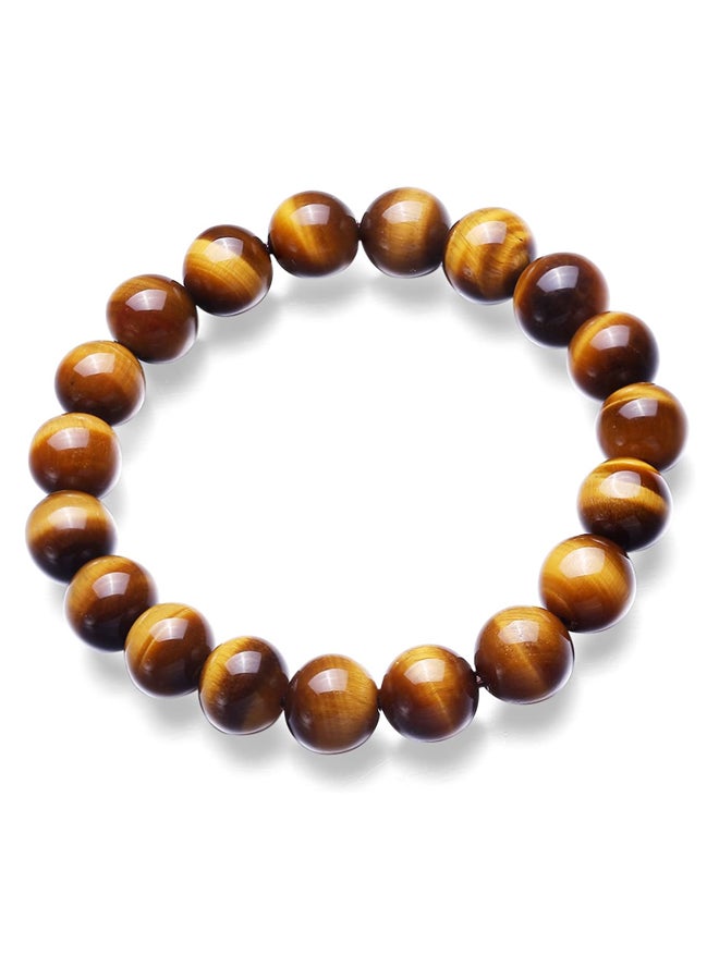 Yellow Tiger Eye Gemstone Flexible Bracelet for Men, Therapeutic Crystal 12mm 6.8 Inch - Image 1