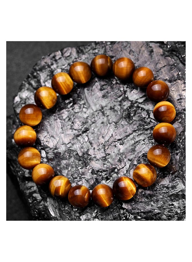 Yellow Tiger Eye Gemstone Flexible Bracelet for Men, Therapeutic Crystal 12mm 6.8 Inch - Image 2