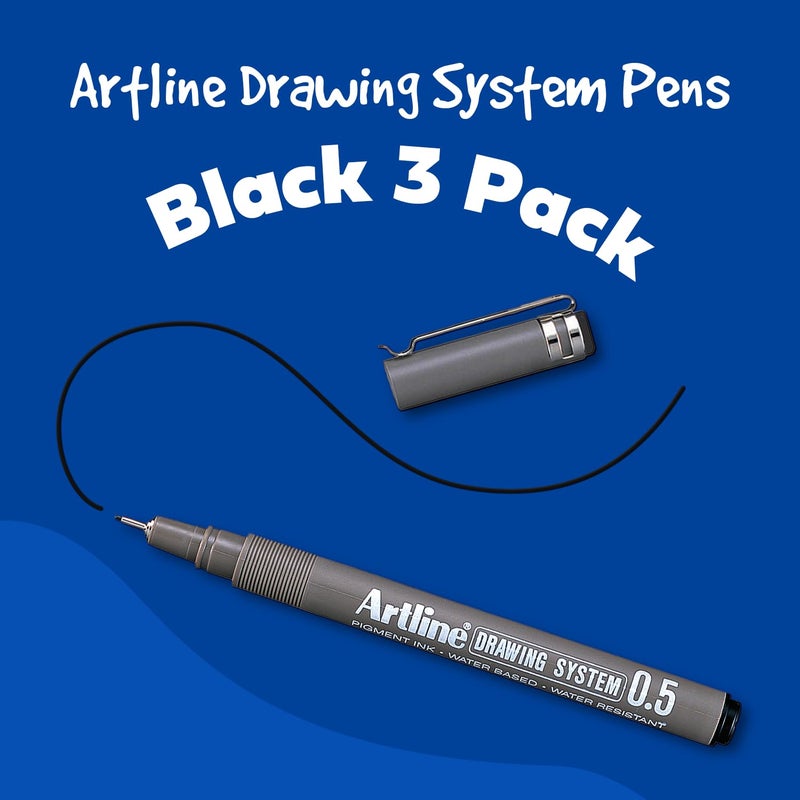 Artline أقلام فنلينر نظام الرسم Artline 230، أقلام رسم فني، مثالية للرسم، التوضيح والمزيد، أسود، 0.1 مم، 0.3 مم، 0.5 مم رؤوس دقيقة، عبوة 3 أقلام - Image 2