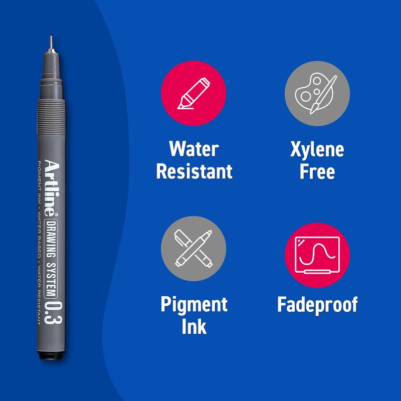 Artline أقلام فنلينر نظام الرسم Artline 230، أقلام رسم فني، مثالية للرسم، التوضيح والمزيد، أسود، 0.1 مم، 0.3 مم، 0.5 مم رؤوس دقيقة، عبوة 3 أقلام - Image 3