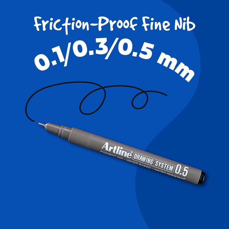Artline أقلام فنلينر نظام الرسم Artline 230، أقلام رسم فني، مثالية للرسم، التوضيح والمزيد، أسود، 0.1 مم، 0.3 مم، 0.5 مم رؤوس دقيقة، عبوة 3 أقلام - Image 4