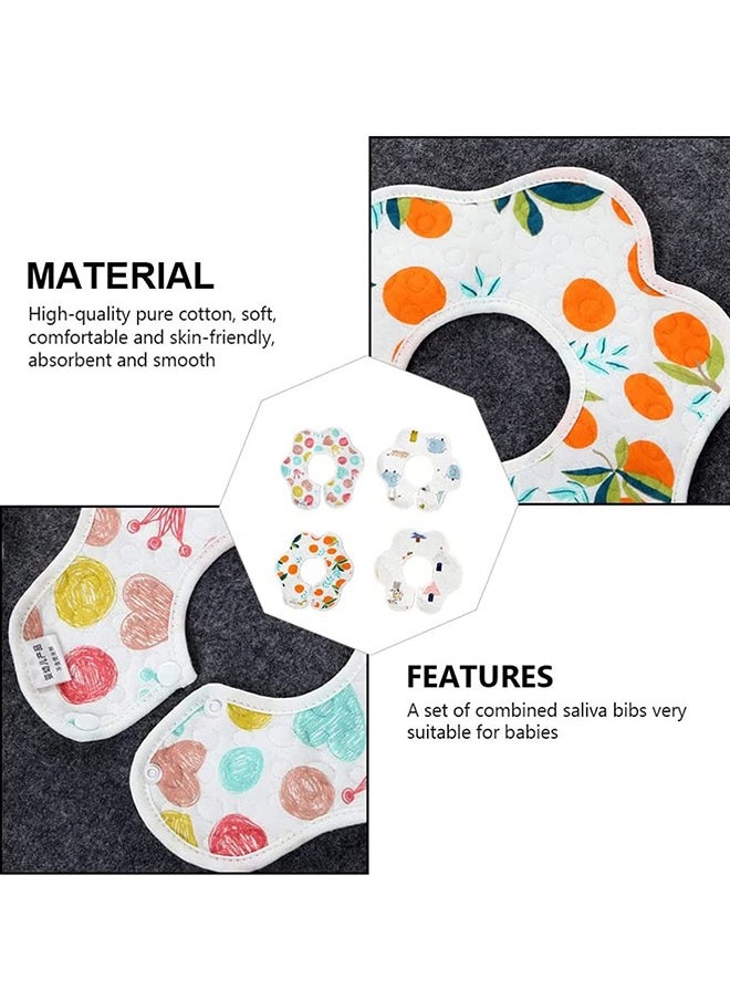 SYOSI 4 Piece Flower Shape Bandana Burp Cloths Soft Saliva Towel Cotton 360 ° Rotate Drool Pink Blue Organic And Super Absorbent Hypoallergenic Pullover Bibs  - Image 4