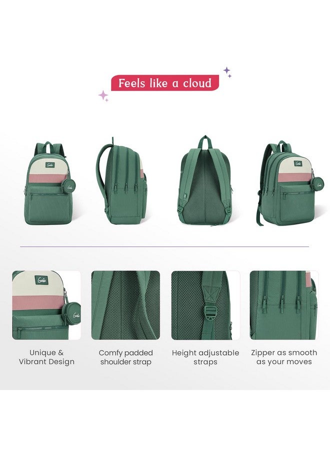 Genie Essence Casual Backpack For Girls |18 In-27Ltr with Laptop Sleeve, Rain Cover and Three Compartments with Padded Shoulders |Best for Books,Stationery,Lunch Box & Essentials - Green - Image 4