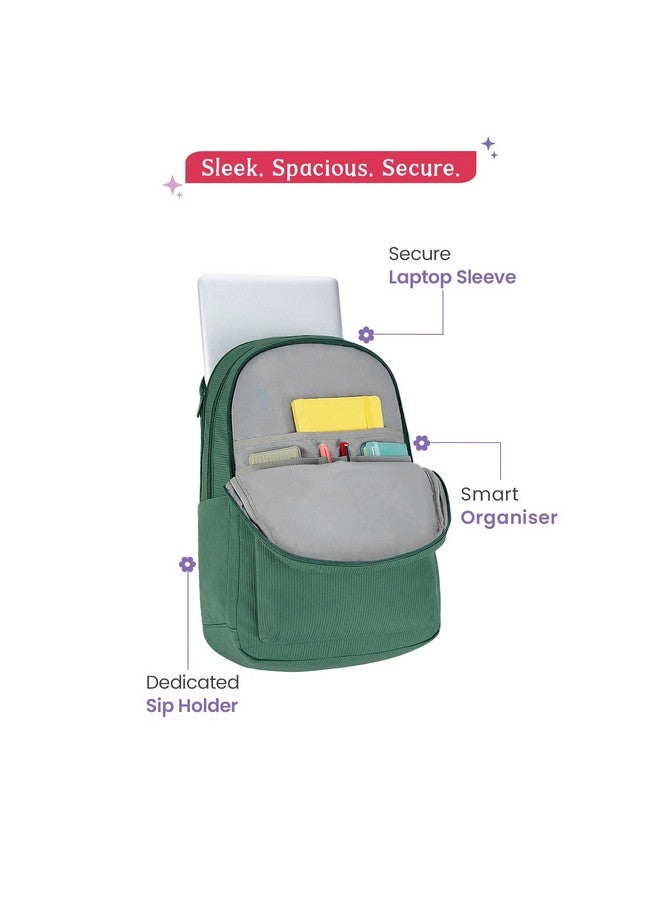 Genie Essence Casual Backpack For Girls |18 In-27Ltr with Laptop Sleeve, Rain Cover and Three Compartments with Padded Shoulders |Best for Books,Stationery,Lunch Box & Essentials - Green - Image 3