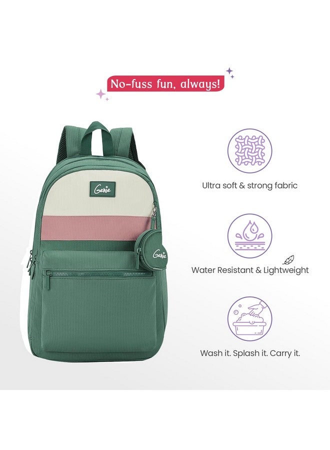 Genie Essence Casual Backpack For Girls |18 In-27Ltr with Laptop Sleeve, Rain Cover and Three Compartments with Padded Shoulders |Best for Books,Stationery,Lunch Box & Essentials - Green - Image 5