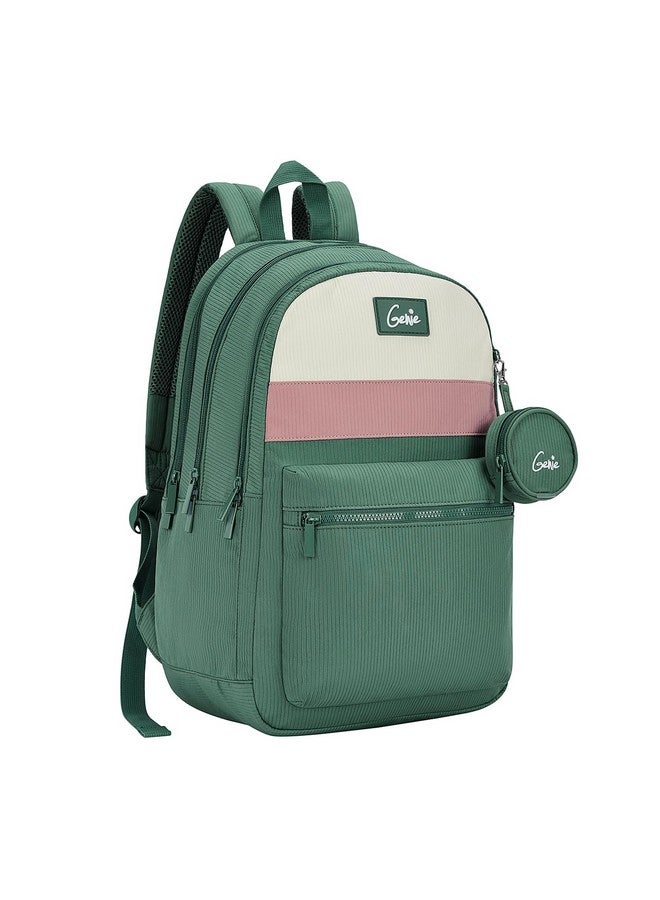 Genie Essence Casual Backpack For Girls |18 In-27Ltr with Laptop Sleeve, Rain Cover and Three Compartments with Padded Shoulders |Best for Books,Stationery,Lunch Box & Essentials - Green - Image 1