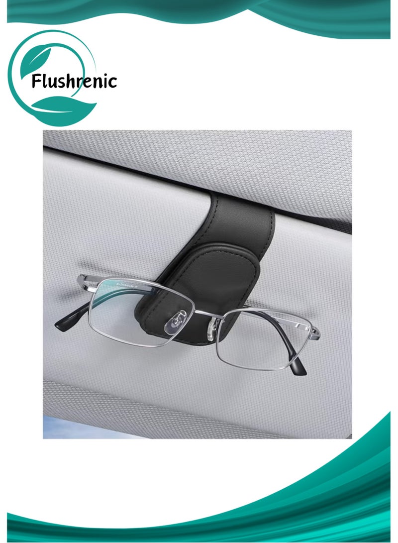 فلوشرينيك 1 قطعة  حاملات النظارات الشمسية لواقي السيارة ،  النظارات الجلدية المغناطيسية مشبك النظارات للسيارة ،  بطاقة التذاكر كليب النظارات الشمسية جبل ،  أدوات اكسسوارات قناع السيارة  (أسود) - Image 1