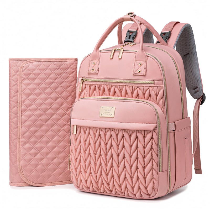 Tealari Diaper Bag Backpack,Stylish Baby Diaper Bag,Waterproof Travel Diaper Backpacks Baby Bags with Changing Pad,Stroller Straps,Insulated Pockets (Pink) - Image 1