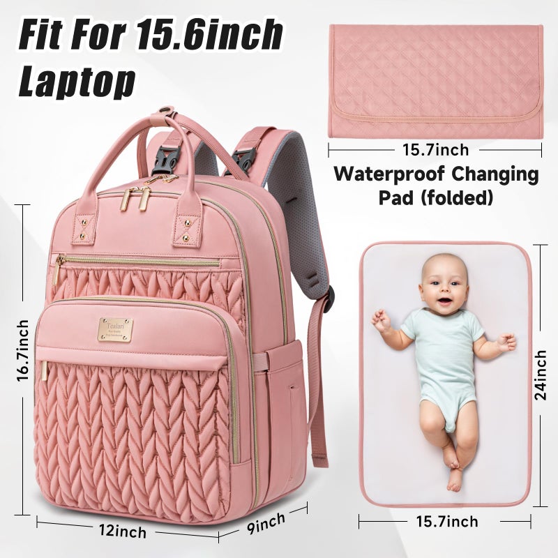 Tealari Diaper Bag Backpack,Stylish Baby Diaper Bag,Waterproof Travel Diaper Backpacks Baby Bags with Changing Pad,Stroller Straps,Insulated Pockets (Pink) - Image 4