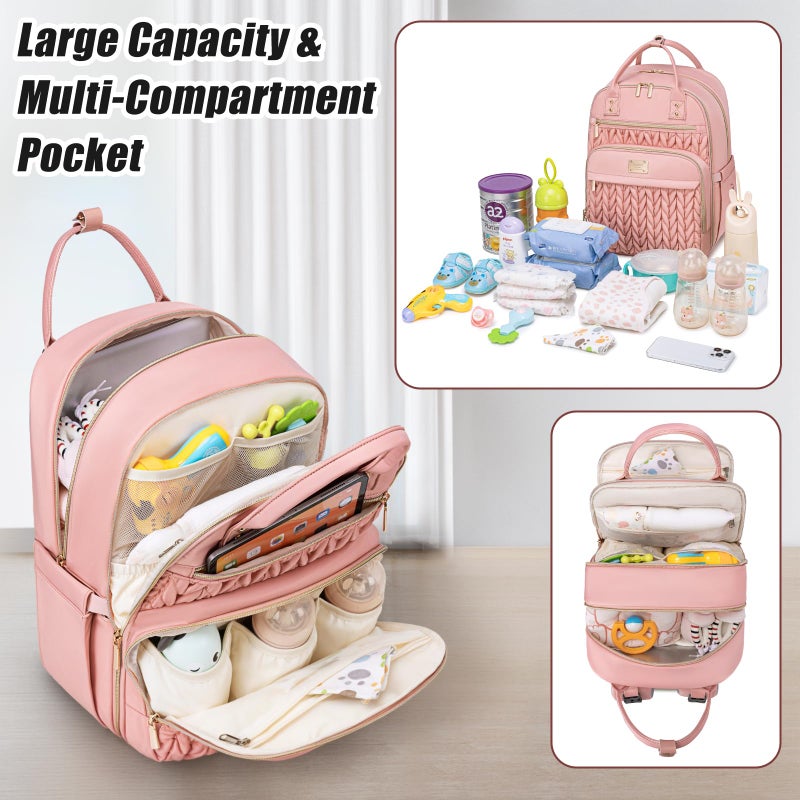 Tealari Diaper Bag Backpack,Stylish Baby Diaper Bag,Waterproof Travel Diaper Backpacks Baby Bags with Changing Pad,Stroller Straps,Insulated Pockets (Pink) - Image 5