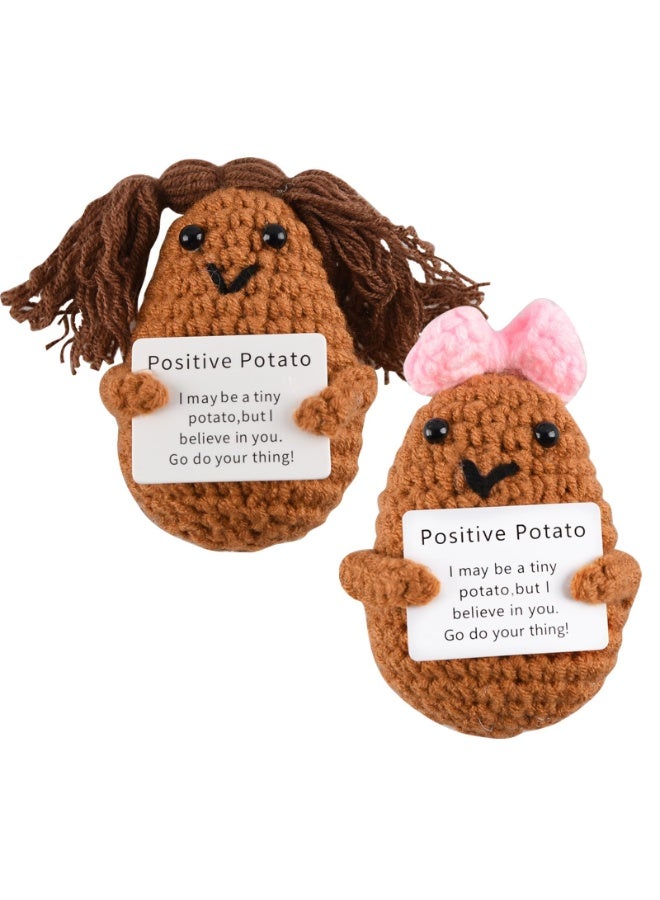 Peachjoy 2 Pcs Handmade Positive Potato Toys, Cute Mini Funny Positive Potato Knitted Plush Crochet Doll, Wool Positive Potato Crochet Doll, Gifts for Best Friends Lovers Birthday Gifts - Image 1