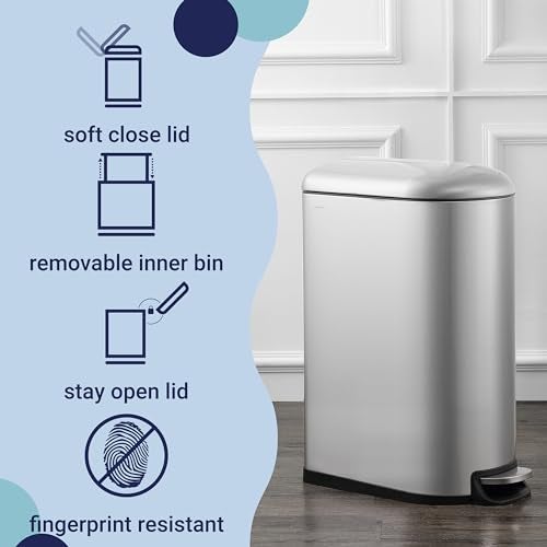 happimess HPM1009A Roland Mini 2.6-Gallon Step-Open Trash Can with Soft-Close Lid, Modern, Minimalistic, Fingerprint Proof for Home, Kitchen, Laundry Room, Office, Bedroom, Bathroom, Chrome - Image 3