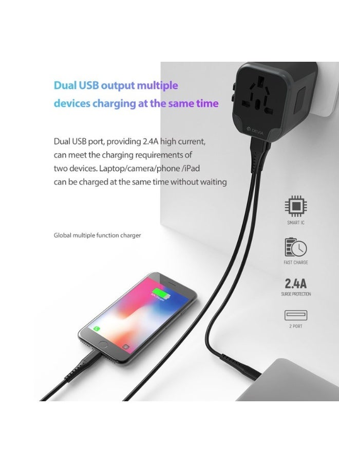 devia Global Multiple Function Charger World Wide Travel Plug Adapter Output USB*2, - Image 5