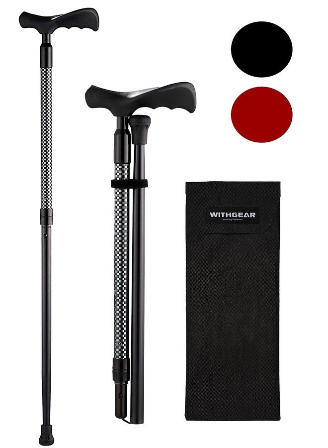 Withgear Ergonomic Walking Cane for Men & Women - Foldable & Adjustable Walking Stick with Lightweight Duralumin, Shock-Absorbing Lock (Right-Handed Grip, Black) - Image 1