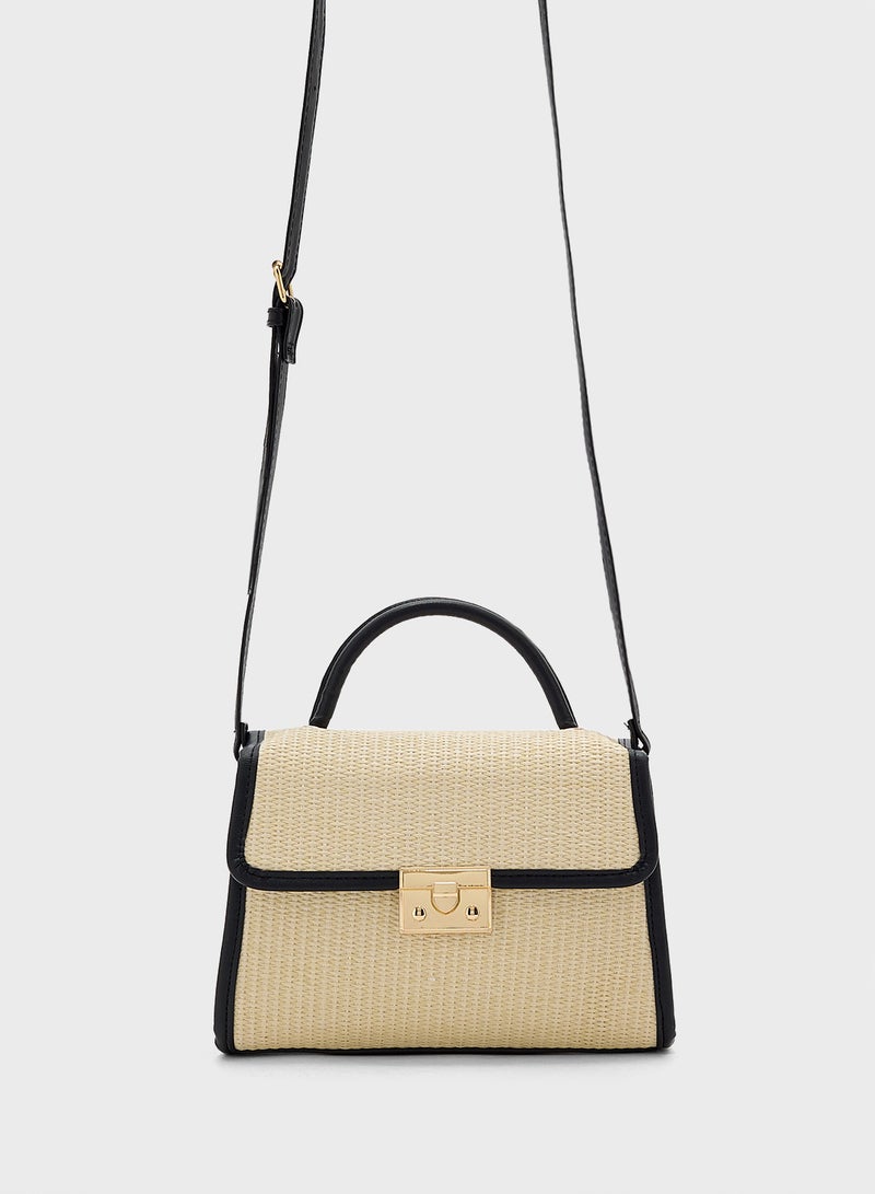 ELLA Contrast Jute Textured Satchel Bag  - Image 1