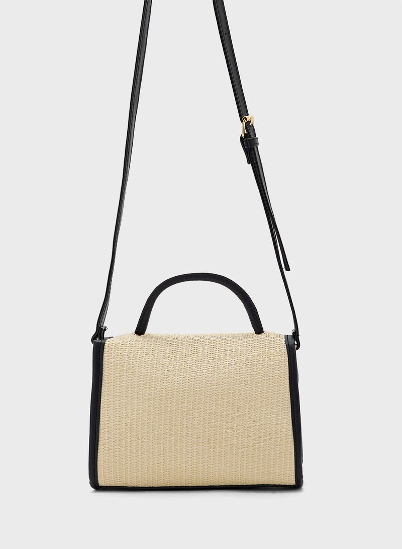 ELLA Contrast Jute Textured Satchel Bag  - Image 2