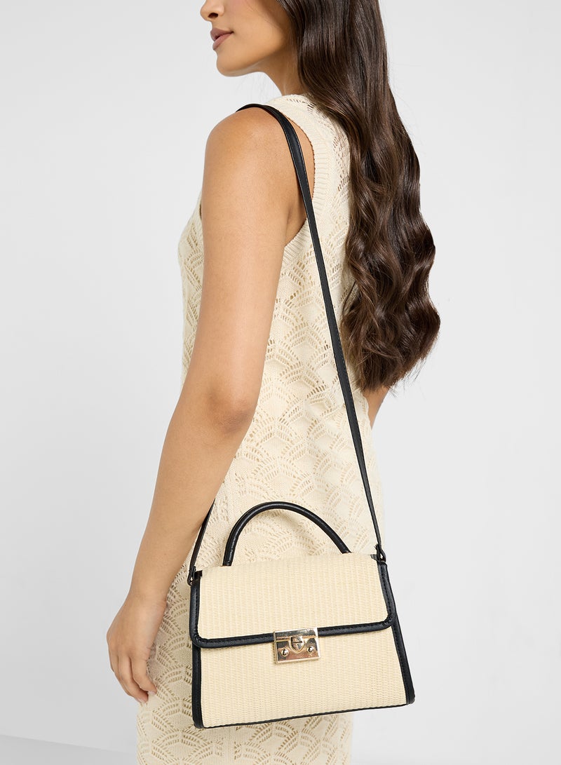 Contrast Jute Textured Satchel Bag