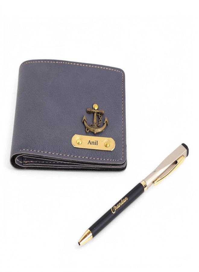 THE CUSTOMISED GIFT Set with Pesronalized Leather Wallet, Keychain, and Pen, 3-Piece Premium Box Set (Grey) - Image 2