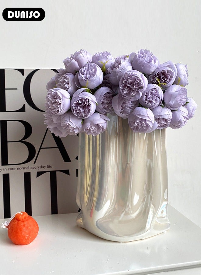 DUNISO زهرة بيوني اصطناعية 1 باقة 27 رأس، زهور اصطناعية قابلة لإعادة الاستخدام، باقة زهور بيوني من الحرير الصناعي لحفل الزفاف، المنزل، المكتب، الحفلة، ديكور الزفاف - Image 3