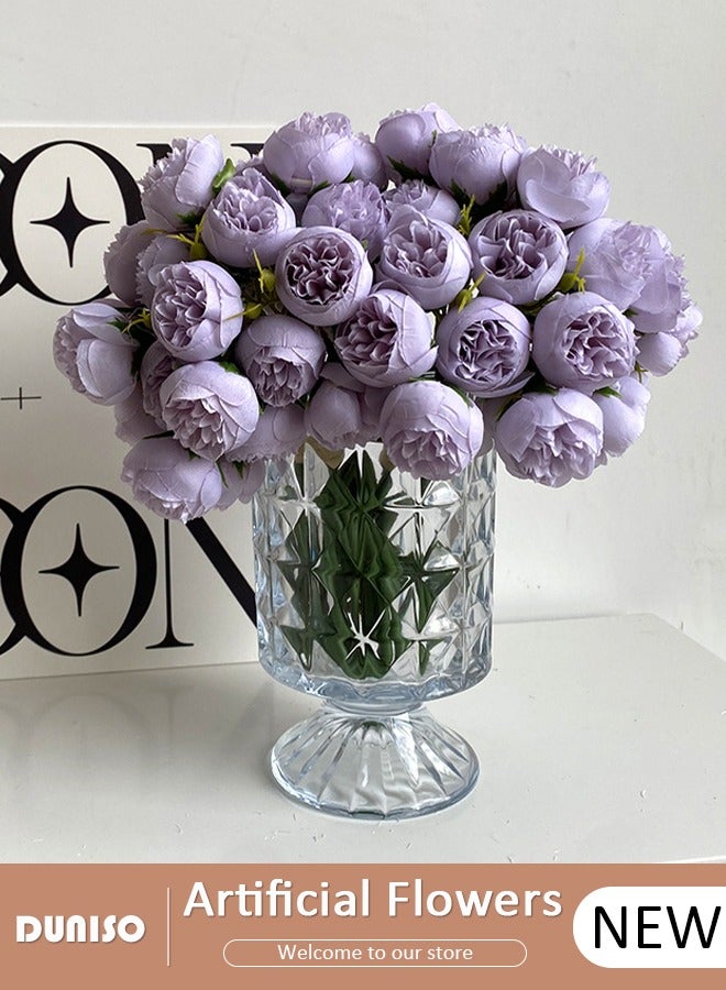 DUNISO زهرة بيوني اصطناعية 1 باقة 27 رأس، زهور اصطناعية قابلة لإعادة الاستخدام، باقة زهور بيوني من الحرير الصناعي لحفل الزفاف، المنزل، المكتب، الحفلة، ديكور الزفاف - Image 1