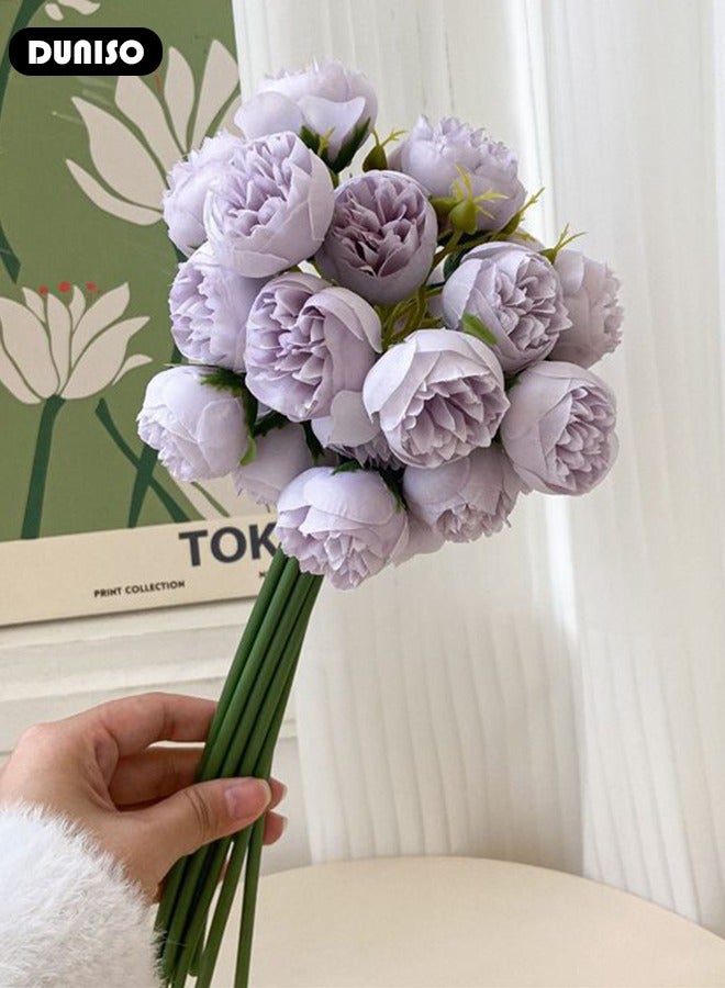 DUNISO زهرة بيوني اصطناعية 1 باقة 27 رأس، زهور اصطناعية قابلة لإعادة الاستخدام، باقة زهور بيوني من الحرير الصناعي لحفل الزفاف، المنزل، المكتب، الحفلة، ديكور الزفاف - Image 2