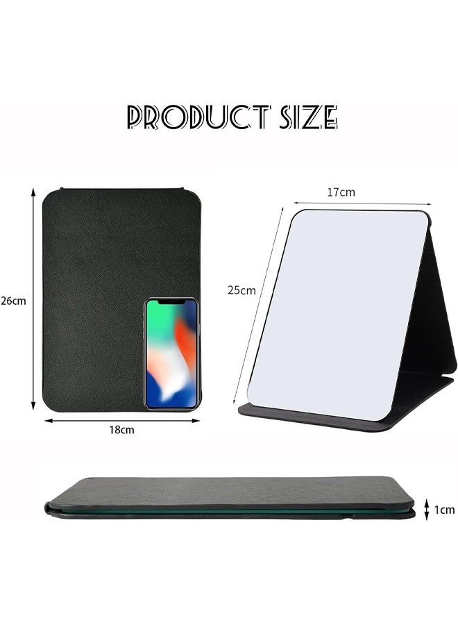 DUNISO Folding Makeup Mirror with PU Leather， Portable Travel Mirror, Folding Mirror with Stand Portable, Desktop Vanity Mirror for Office Desk,Vanity Table, Travel, Camping， 25.5 * 18CM  - Image 2