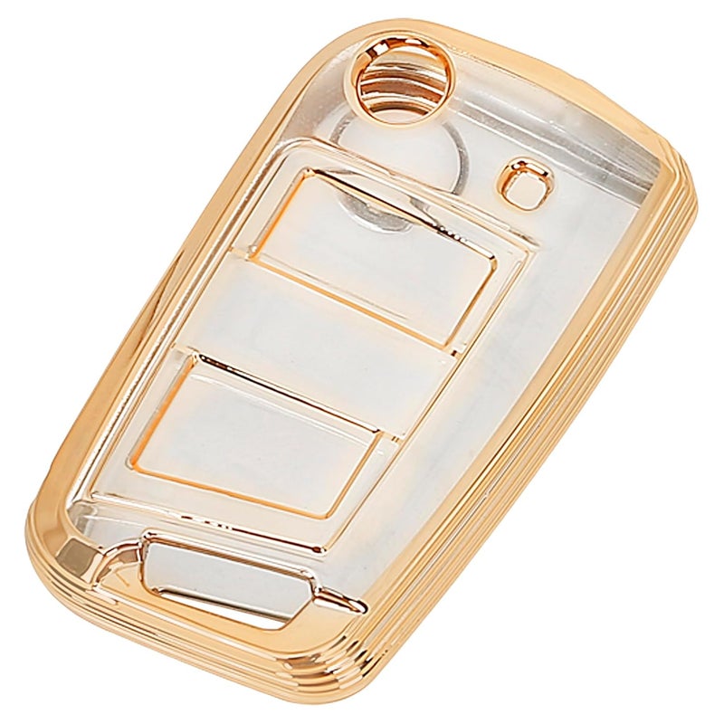 JVCV ® Soft TPU Transparent Cover Compatible with Kylaq Slavia Kushaq Taigun Tiguan Virtus Octavia Kodiaq Superb Folding Key – Stylish Durable Protector Case (Transparent Gold) - Image 4