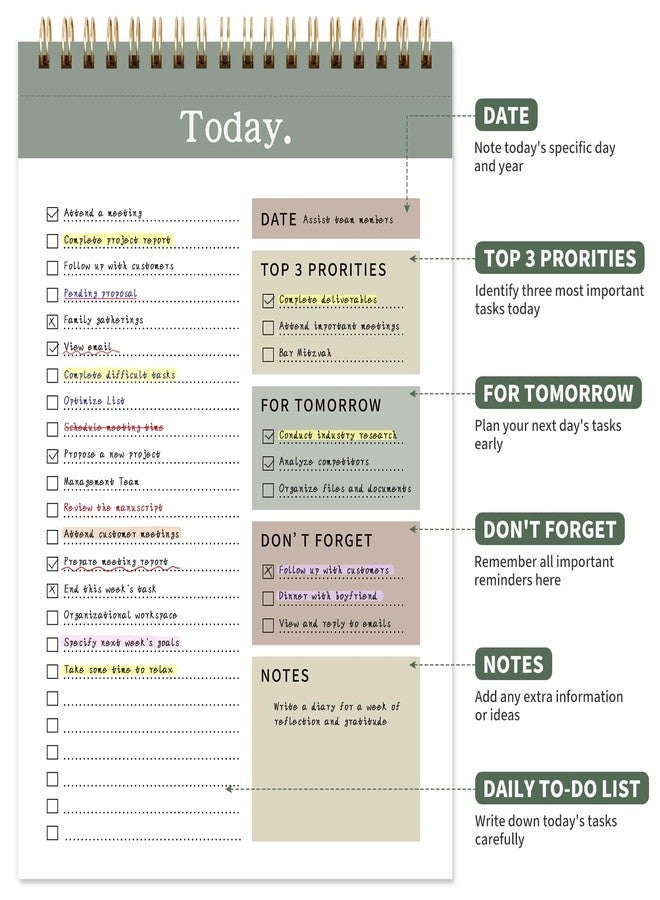 ALKALO 104 Pgs To Do List Notepad, 52 Undated Sheets Duplex-printed Daily Planner For Work Home School Office Desk Accessories Supplies & Goal Setting Tasks -Green - Image 2
