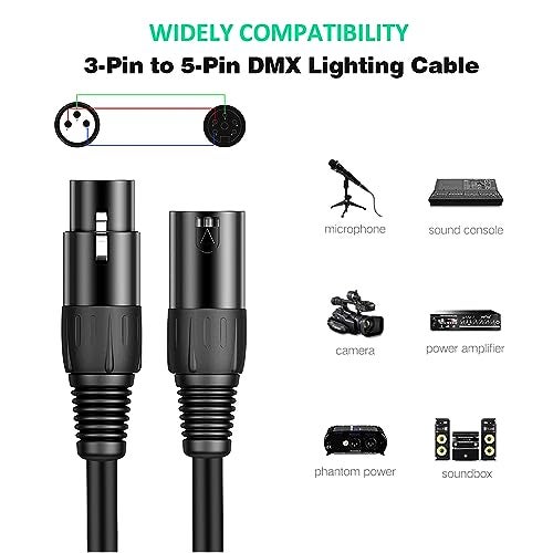 LanSenSu XLR 3 Pin to 5 Pin Female Audio Cable, for Microphone DMX Stage Light Turnaround (2Pack) - Image 4