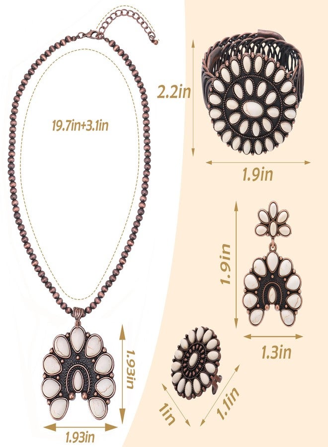 JMScape 4 PCS Western Turquoise Jewelry for Women Boho Cowgirl Vintage Necklace Earring Bracelet Ring Set Chunky Necklaces Costume Jewelry Accessories, Large, Metal, Turquoise - Image 4