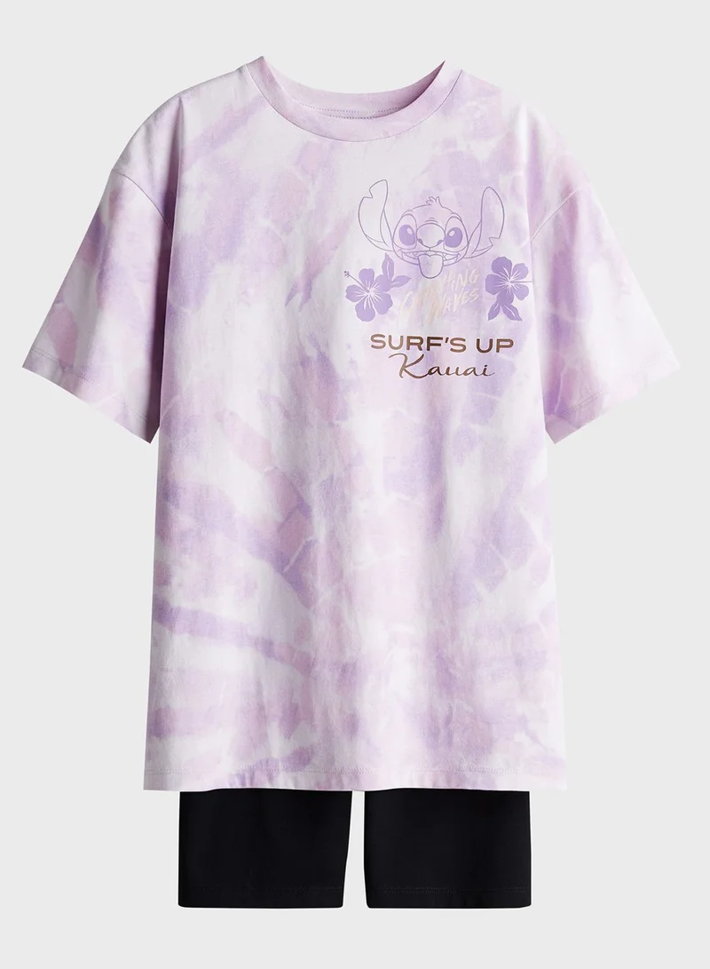 اتش اند ام Kids Crew Neck Graphic T-Shirt & Shorts Set