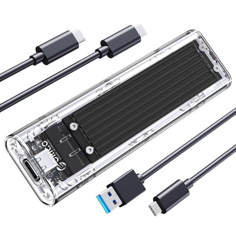 ORICO M.2 NVMe SSD Enclosure, USB 3.2 Gen 2 (10 Gbps), Transparent External Solid State Drive Adapter Enclosure for 2280 2260 2242 2230 PCI-E M2 M-Key SSD, USB Type C Converter Case-TCM2 Black