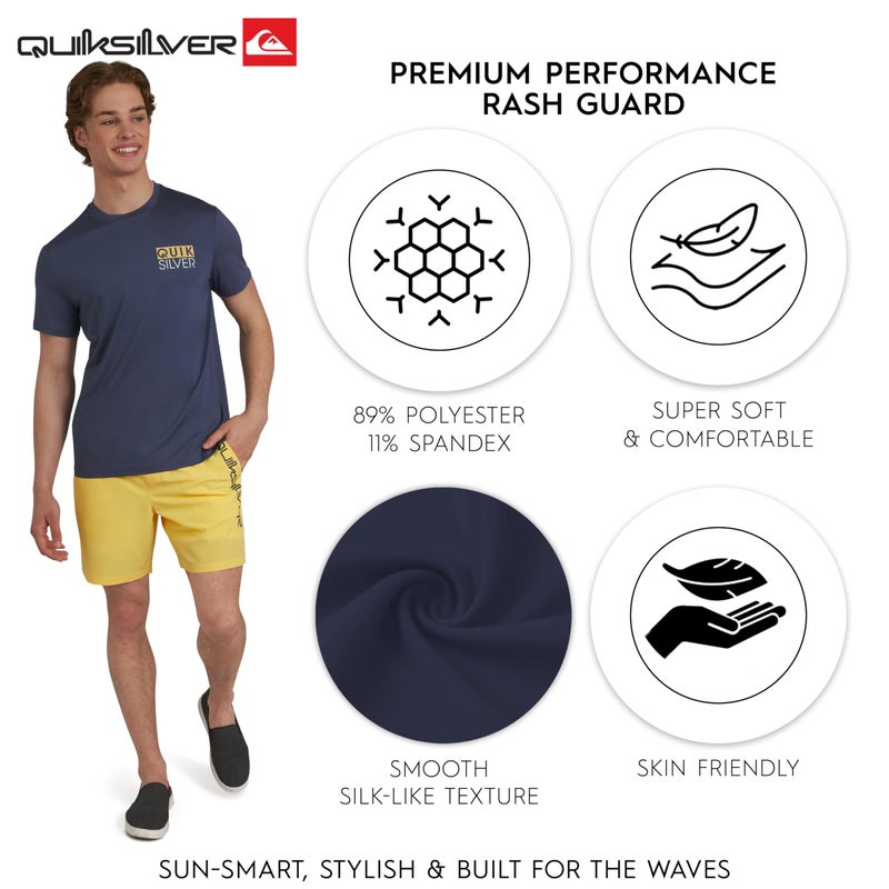 QUIKSILVER تي شيرت واقي من الشمس بأكمام قصيرة للرجال من كويكسيلفر، مقاس كبير، لون أزرق أصلي، ملابس سباحة بتصميم عادي، حماية من الأشعة فوق البنفسجية UPF 50 - Image 3