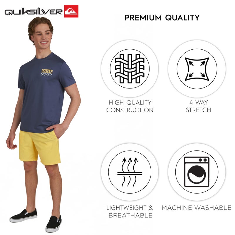 QUIKSILVER تي شيرت واقي من الشمس بأكمام قصيرة للرجال من كويكسيلفر، مقاس كبير، لون أزرق أصلي، ملابس سباحة بتصميم عادي، حماية من الأشعة فوق البنفسجية UPF 50 - Image 4