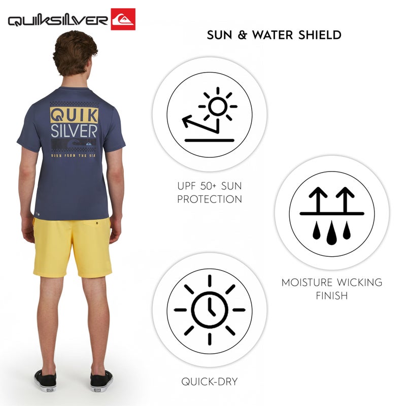 QUIKSILVER تي شيرت واقي من الشمس بأكمام قصيرة للرجال من كويكسيلفر، مقاس كبير، لون أزرق أصلي، ملابس سباحة بتصميم عادي، حماية من الأشعة فوق البنفسجية UPF 50 - Image 5